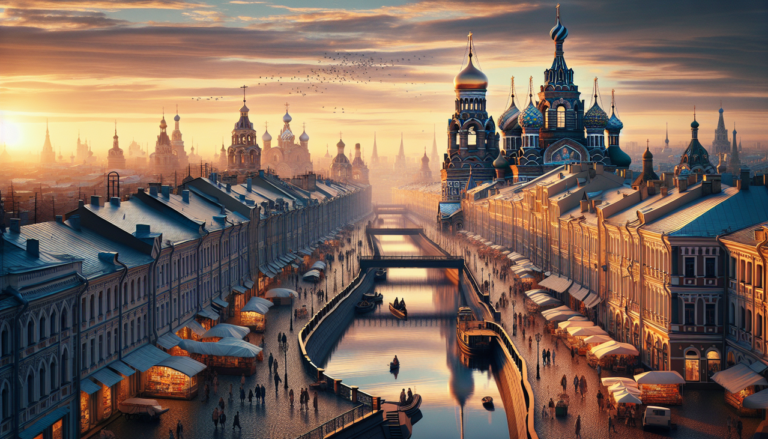 Ville russe en D au coucher du soleil.